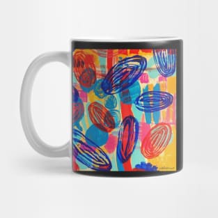 Blue and Red Ovals on Textured Background Mug